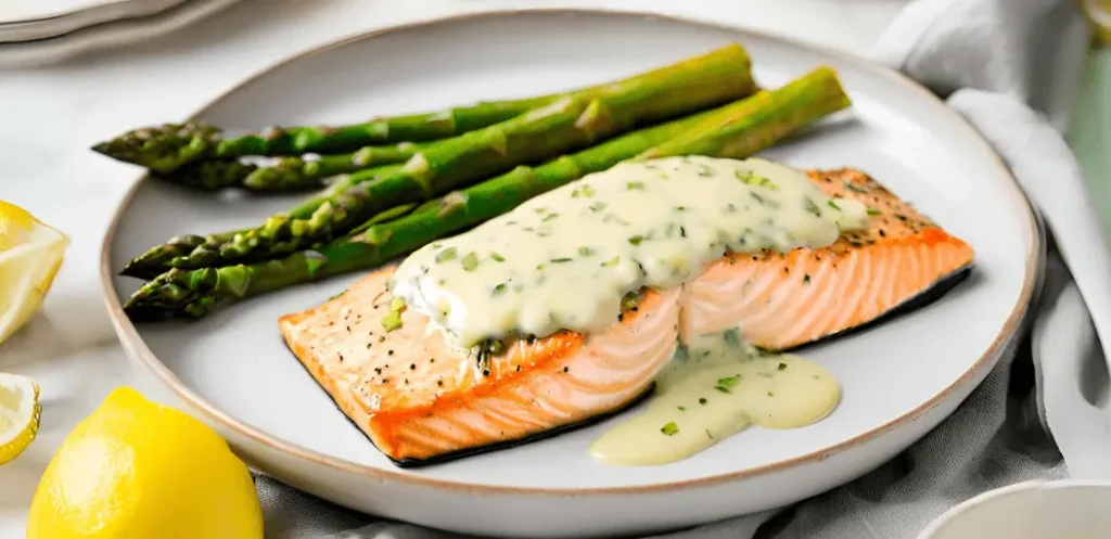 Filete de salmón al horno con espárragos y salsa de limón una de las recetas para el día de las madres