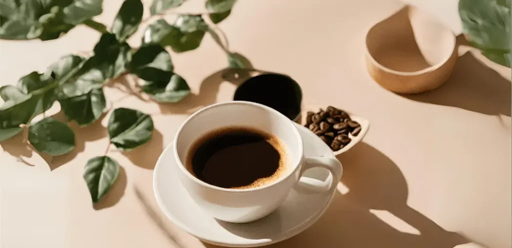 Taza de café sobre una mesa mostrando uno de los beneficios de tomar café que son los nutrientes