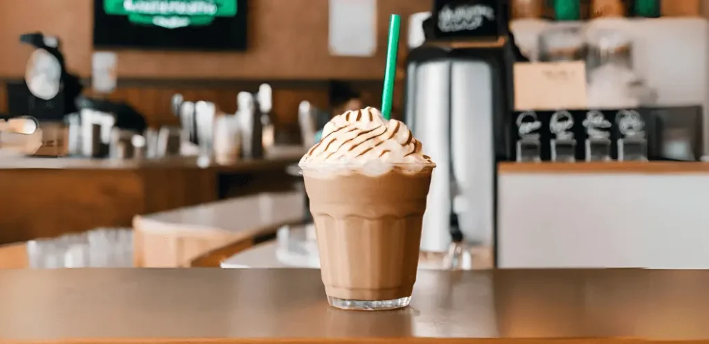 Vista frontal de un frappuccino refrescante servido en una cafetería